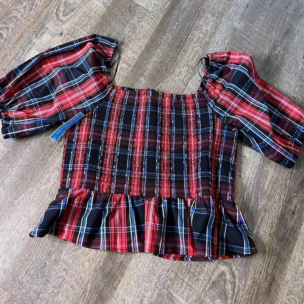 Draper James RSVP‎ Plaid Smocked Peplum Top-Size XXL